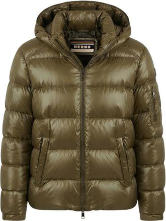 Herno Glanzende Donsjas met Capuchon - Heren - Winterjassen - Groen - 2XL - Leer - Jassen