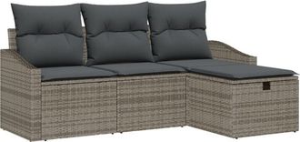 vidaXL Conjunto De Sof&aacute; De Jard&iacute;n Con Coj&iacute;n 4 Pcs Gris Polirat&aacute;n Vidaxl