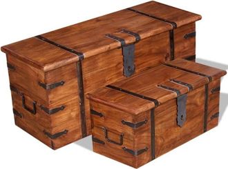 vidaXL Set De Ba&uacute;les De Almacenamiento De Madera Maciza 2 Piezas Vidaxl