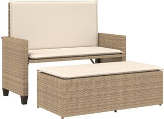 vidaXL Vidaxl - Banco De Jard&iacute;n Con Cojines Y Reposapi&eacute;s Rat&aacute;n Sint&eacute;tico Beige