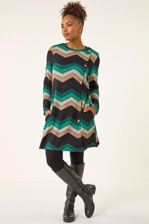 Roman Zig Zag Side Button Dress