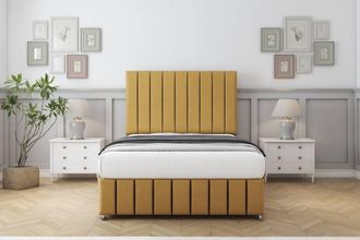 Comfort Beds Sara Plush Divan Set 2 Drawers-54 Headboard-Footboard in Mustard | Size: Small Double