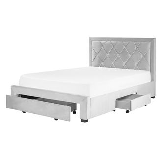 Beliani Beliani - Cama Con Almacenaje De Terciopelo Gris Claro 140 X 200 Cm Cajones Cabecero Alto Capiton&eacute; Glamuroso Lievin