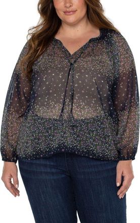 Liverpool Shirred Long Sleeve Blouse in Mdnght Garden at Nordstrom Rack, Size 1X