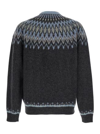 Roberto Collina Jacquard Wool Alpaca Crew Neck Sweater - Brown