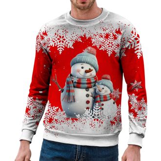 Generic Mens Jumpers Uk Crew Neck Christmas Snowman Print Jumper Long Sleeved Plus Size Sweatshirts Parties Hilarious Xmas Mens Sweatshirt Top Warm Casual Aut