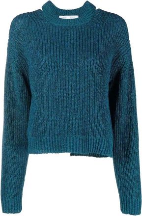 Proenza Schouler Blauwe Casual Cut Out Sweater - Dames - Ronde hals truien - Blauw - XS - Katoen - Truien & Vesten