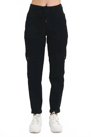 Judy Blue High Waist Cargo Cuff Jogger Denim Jeans In Black