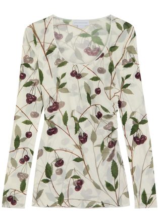 Stella McCartney Stella Mccartney Cherry Print Mesh top - Cream - XL (UK16 / XL)