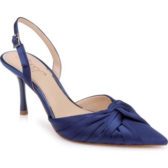 Badgley Mischka Zariel Slingback Pump in Navy Satin at Nordstrom, Size 5.5