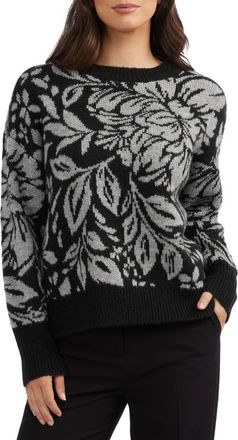 Ellen Tracy Floral Jacquard Sweater in Black at Nordstrom Rack, Size X-Large