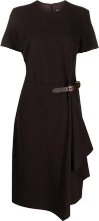 Polo Ralph Lauren belted draped dress - women - Wool/Viscose/Polyamide/Leather - 4 - Brown