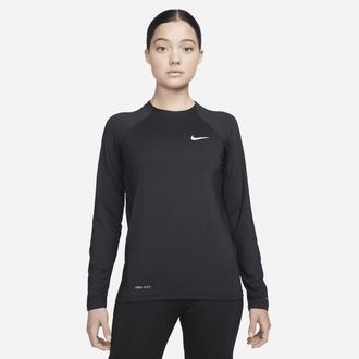 Nike Womens Swim Hydroguard Dri-FIT UV Long Sleeve Top in Black | NESSA386-001