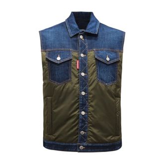Dsquared2 Vests, male, Green, Size: M Sicato Gilet Denim Puffer Vest