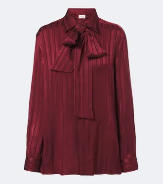 Saint Laurent Striped tie-neck silk jacquard blouse