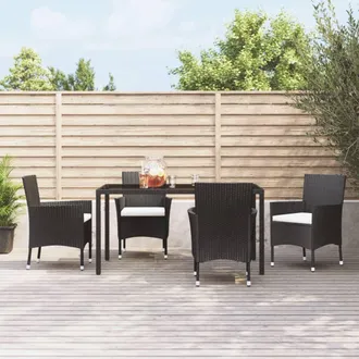 vidaXL Vidaxl - Sillas De Jard&iacute;n 4 Unidades Con Cojines Rat&aacute;n Sint&eacute;tico Negro