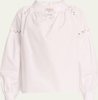 Lafayette 148 New York Soutache-Inset Cotton Poplin Shirt