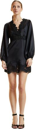 Cynthia Rowley Satin Lace Mini Dress in Black at Nordstrom, Size 10