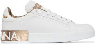 Dolce & Gabbana Sneakers, female, White, Size: 7 1/2 US White/Gold-tone Flat Shoes with Logo
