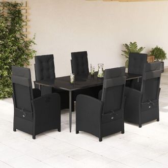 vidaXL Set De Comedor De Jard&iacute;n 7 Pzas Y Cojines Rat&aacute;n Sint&eacute;tico Negro Vidaxl