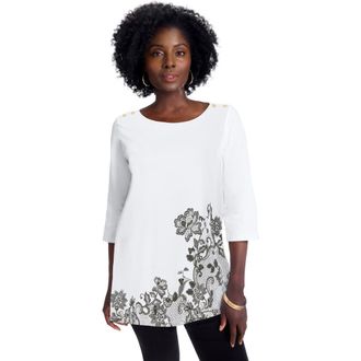 Jessica London Stretch Cotton Boatneck Tunic in White Lace Placement at Nordstrom, Size 44