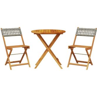 vidaXL Juego De Bistro De 3 Piezas Rat&aacute;n Pe Y Madera Maciza Gris Vidaxl
