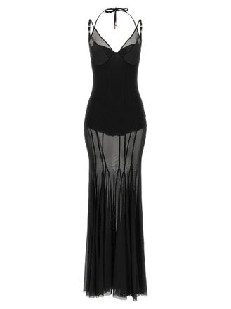 Elisabetta Franchi Black Transparent Halter Neck Maxi Dress