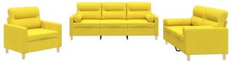 vidaXL Juego De Sof&aacute;s Con Cojines 3 Piezas Tela Amarillo Claro Vidaxl