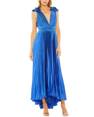 Mac Duggal Ruffle Top Sleeveless V Neck Pleated Gown