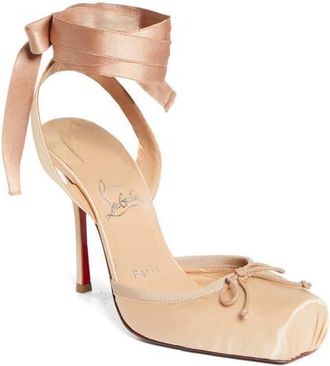 Christian Louboutin Cassia Lace-Up Slingback Pump in Blush/Lin Blush at Nordstrom, Size 10.5Us