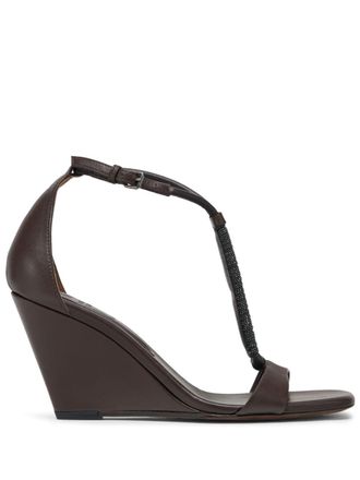 Brunello Cucinelli Leren sandalen met sleehak - Bruin
