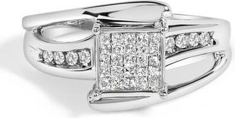 House of Brilliance 10K White Gold 1/3 Cttw Princess-cut Diamond Cluster Bypass Ring at Nordstrom, Size 7