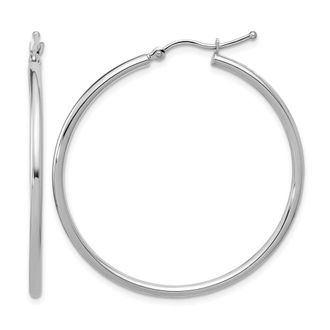 Diamond2Deal 10K White Gold Round Hinged Hoop Earrings