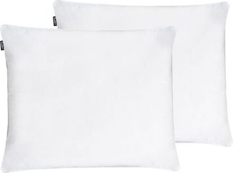 Beliani Conjunto De 2 Almohadas De Algod&oacute;n Blanco Plum&oacute;n Plumas De Pato 50 X 60 Cm Medio Suave Descanso Vihren