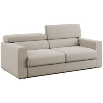 Divani.Store Dylan Sof&aacute; Con Pouf Extra&iacute;ble En Tejido Efecto Algod&oacute;n Impermeable 188 Cm Crema