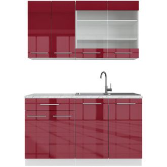 Vicco Cocina para solteros Fame-Line, Burdeos brillo intenso/blanco, 140 cm, et Mármol