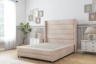 Sloomy Sterling Naples Divan Base No Drawers - 54 Wing Headboard-Footboard in Light Sand | Size: King
