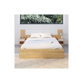 IDMarket Idmarket - Cabecero sapa para cama 140 y 160 cm con mesillas efecto madera y blanco
