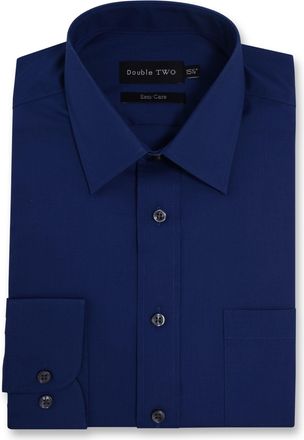 Double TWO Double Two Mens Shirts Long Sleeve Smart Casual Regular Fit Wedding Work Cotton Blend Shirt Navy Blue