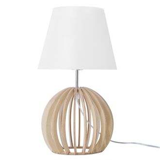 Beliani Beliani - L&aacute;mpara De Mesa Base De Madera Redonda Clara Pantalla De Tela Blanca Moderna Samo