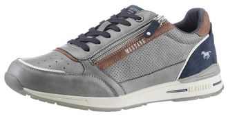 Mustang Jeans Sneaker MUSTANG SHOES, Herren, Gr. 44, grau (grau, navy), Lederimitat, kontrastfarbene Details, Schuhe Sneaker, mit Aussenreissverschluss, Freizeitsch