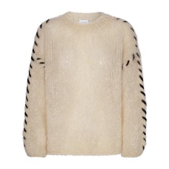 Americandreams Catia Mohair Stitch Pullover - Dames - Ronde hals truien - Beige - L/Xl - Wol - Truien & Vesten