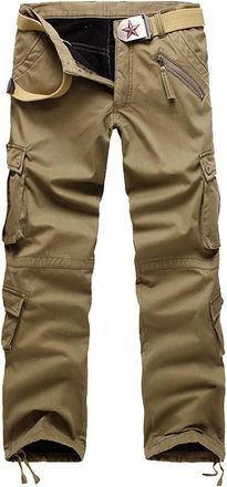 ShiFan Mens Thermal Lined Work Trousers Thicken Winter Cargo Combat Pants Plus Size Khaki 33