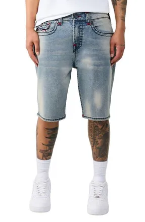 True Religion Bobby Super T Baggy Denim Shorts in Crossover Fade Medium Wash at Nordstrom, Size 30