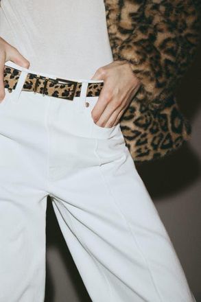 H&M Belted Straight High Jeans in White at Nordstrom, Size 10