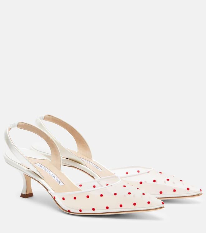 Carolyne 50 polka-dot mesh slingback pumps