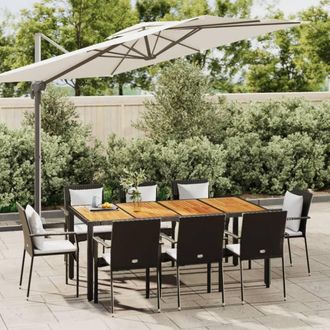 vidaXL Set De Comedor De Jard&iacute;n 9 Pzas Y Cojines Rat&aacute;n Sint&eacute;tico Negro Vidaxl