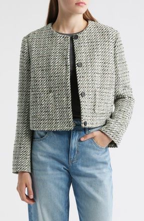 BOSS Tweed Crop Jacket in Pine Green Tweed at Nordstrom, Size 14