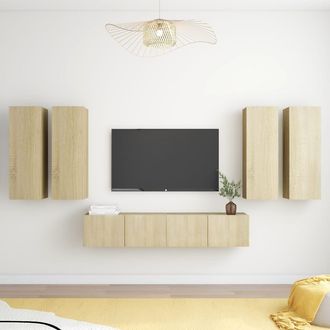 Berkfield Home 6 Piece TV Cabinet Set Sonoma Oak Engineered Wood in Brown
