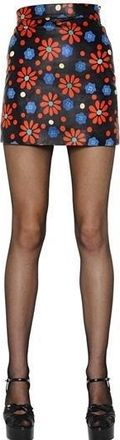 Saint Laurent Floral Printed Leather Skirt Size XS